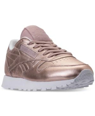 Shop Reebok Women's Classic Leather Metallic Casual Sneakers From Finish Line In Pearl Met - Peach/white