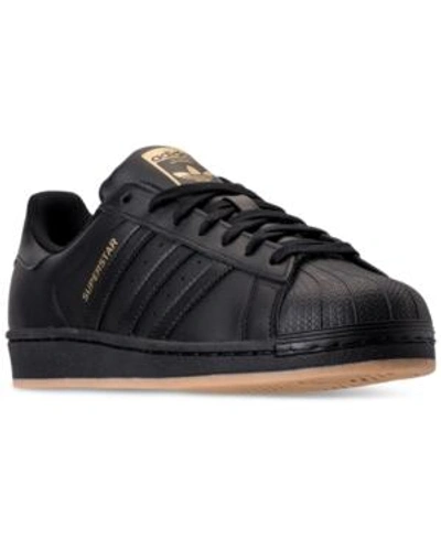 Shop Adidas Originals Adidas Men's Superstar Gum Casual Sneakers From Finish Line In Black/gold Met/gum