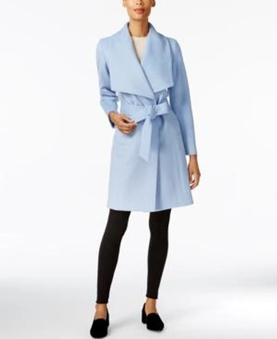 Shop Cole Haan Wrap Coat In Ice Blue