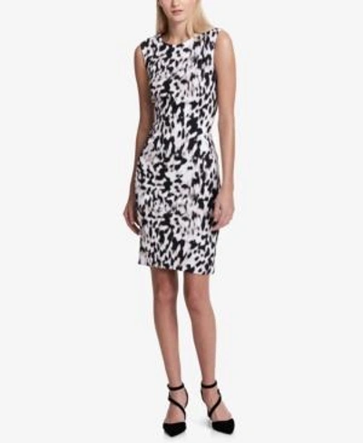 Shop Calvin Klein Printed Sheath Dress In Latte Multi