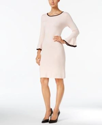 Shop Calvin Klein Two-tone Bell-sleeve Sweater Dress In Blush/black