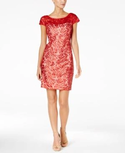 Shop Calvin Klein Sequined Sheath Dress In Fire