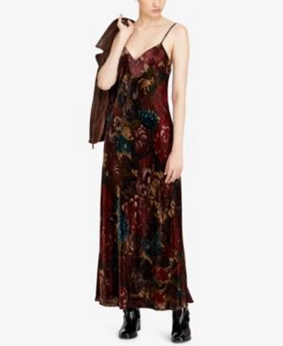 Shop Polo Ralph Lauren Floral-print Velvet Maxi Dress