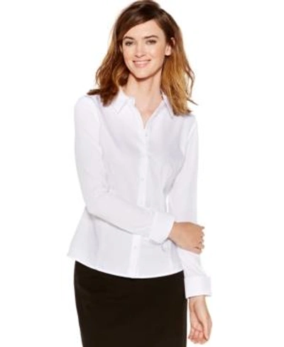 Shop Calvin Klein Knit Combo Button Down Shirt In Birch