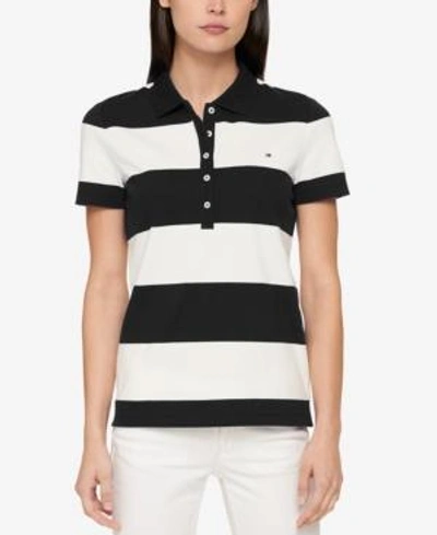 Shop Tommy Hilfiger Rugby Striped Polo Shirt, Created For Macy's In Black/ivory