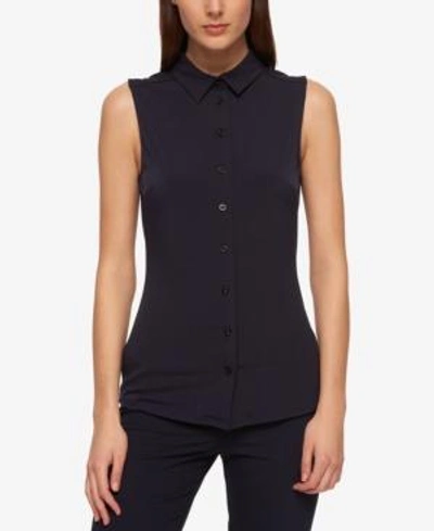 Shop Tommy Hilfiger Women's Sleeveless Button-up Blouse In Midnight