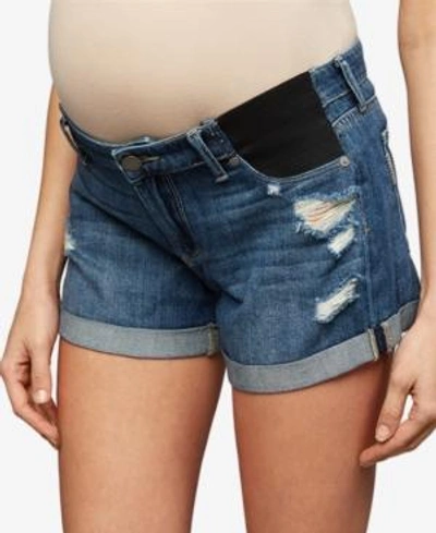 Shop Paige Maternity Distressed Denim Shorts In Medium Wash