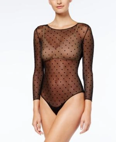 Shop Spanx Sheer Dot-print Bodysuit 20144r In Very Black