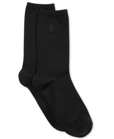 Shop Polo Ralph Lauren Women's Microfiber Flat Knit Trouser Socks In Black