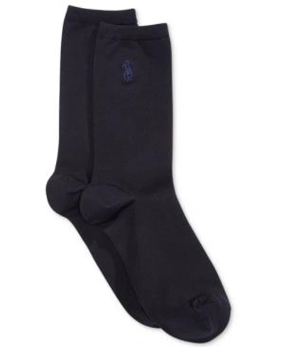 Shop Polo Ralph Lauren Women's Microfiber Flat Knit Trouser Socks In Navy