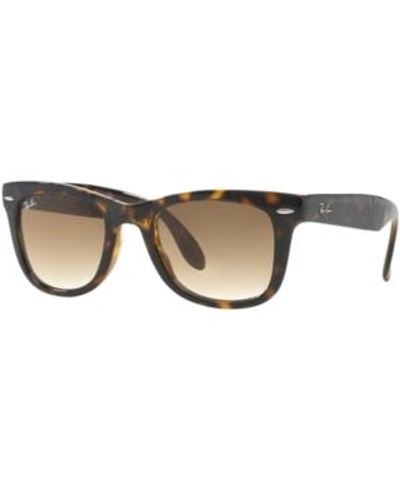 Shop Ray Ban Ray-ban Sunglasses, Rb4105 54 Folding Wayfarer In Tortoise Brown/brown