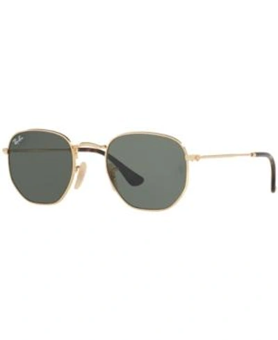 Shop Ray Ban Ray-ban Sunglasses, Rb3548n Hexagonal Flat Lenses In Gold/green