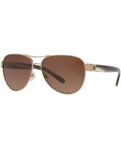 Shop Tory Burch Polarized Sunglasses, Ty6051 In Gold/brown Gradient Polar