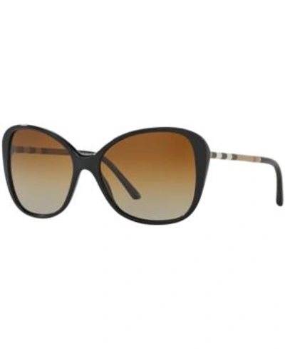 Shop Burberry Polarized Sunglasses, Be4235q In Black/brown Gradient Polar