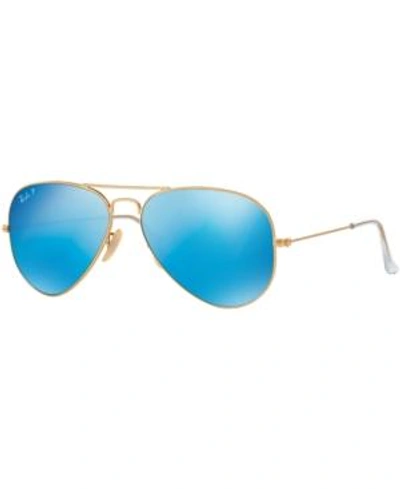 Shop Ray Ban Ray-ban Polarized Sunglasses , Rb3025 Aviator Mirror In Gold Matte/blue Mir Pol