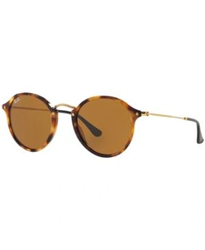 Shop Ray Ban Ray-ban Round Fleck Sunglasses, Rb2447 52 In Tortoise/brown