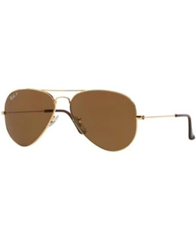 Shop Ray Ban Ray-ban Polarized Original Aviator Sunglasses, Rb3025 58 In Gold/brown Polar