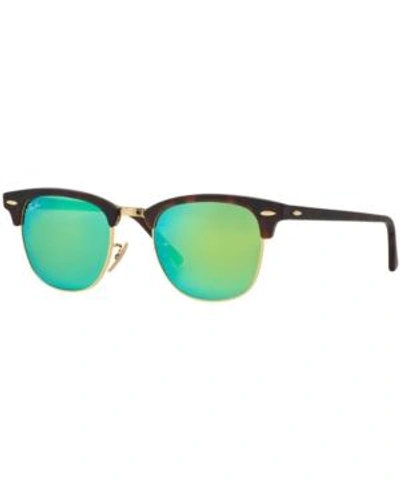 Shop Ray Ban Ray-ban Clubmaster Mirrored Sunglasses, Rb3016 51 In Tortoise/green Mirror