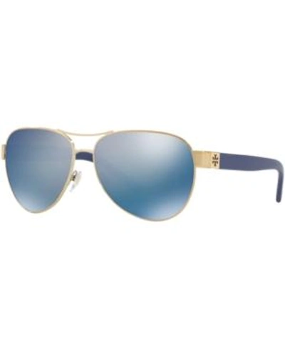 Shop Tory Burch Polarized Sunglasses, Ty6051 In Gold/blue Mirror Polar