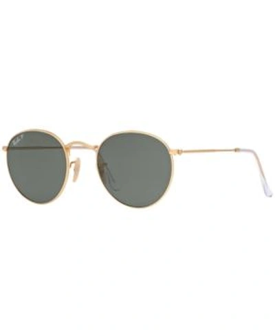 Shop Ray Ban Ray-ban Polarized Sunglasses , Rb3447 Round Metal In Gold Matte/green Polar