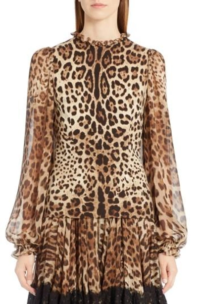 Shop Dolce & Gabbana Leopard Print Stretch Cady Blouse