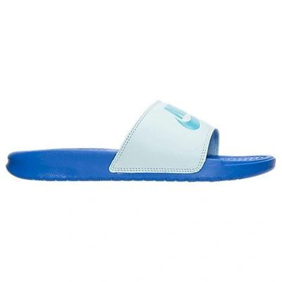 Shop Nike Women's Benassi Jdi Swoosh Slide Sandals, Blue