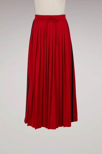 Shop Gucci Pleated Technical Jersey Skirt In Live Red/blue/red