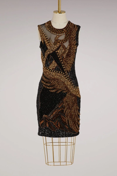 Shop Balmain Embroidered Short Dress In Brun Multicolore C5069