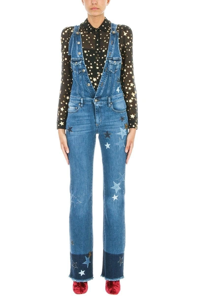 Shop Red Valentino Star Patch Denim Overalls In Blue