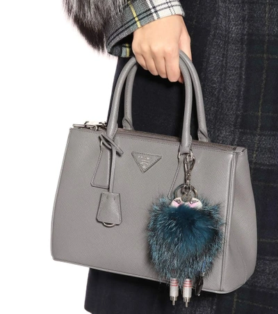 Shop Prada Fur Bag Charm In Blue