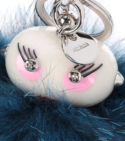 Shop Prada Fur Bag Charm In Blue