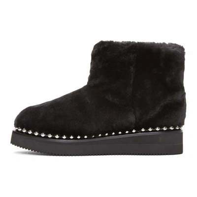 Shop Alexander Wang Black Shearling Ball Stud Yumi Boots