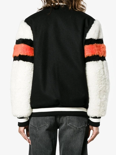 Shop Msgm Bomber Jacket With Shearling Sleeves In Black