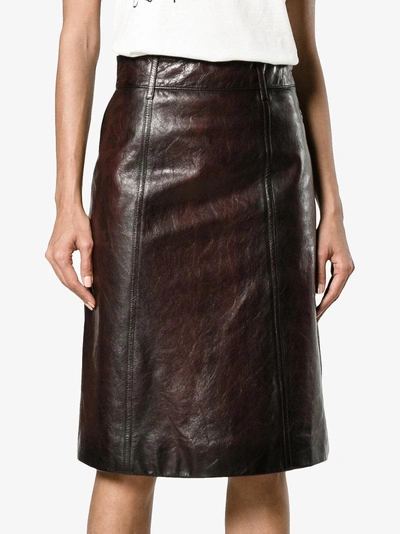 Shop Prada Leather Pencil Skirt In Brown