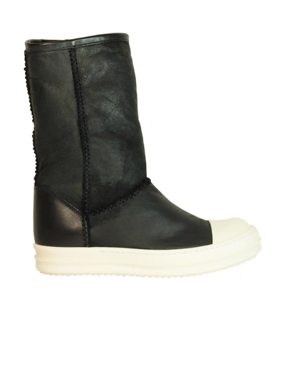 Shop Rick Owens Black Shearling Ankle Boots