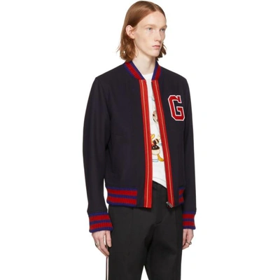 Gucci Felt Bomber Jacket With G In Blue