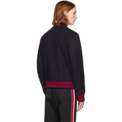 Shop Gucci Navy Wool Bomber Jacket