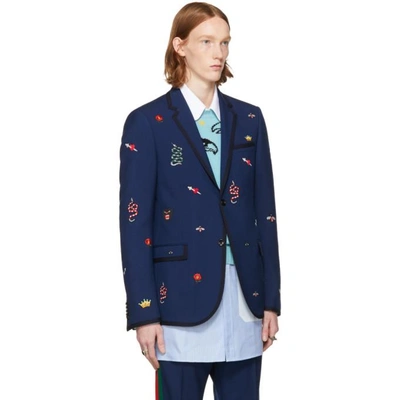 Shop Gucci Blue Formal Monaco Blazer In 4179 Urban Blue Mult