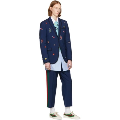 Shop Gucci Blue Formal Monaco Blazer In 4179 Urban Blue Mult