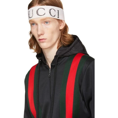 Shop Gucci Black Web Detail Zip Hoodie In 1060 Black/green/red