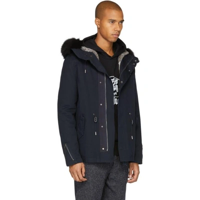 Shop Yves Salomon Navy Fur-lined Short Parka In A0395 Navy/black
