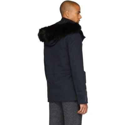 Shop Yves Salomon Navy Fur-lined Short Parka In A0395 Navy/black