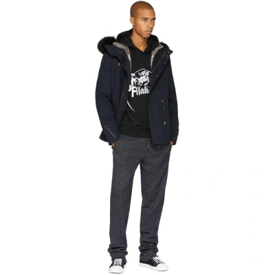 Shop Yves Salomon Navy Fur-lined Short Parka In A0395 Navy/black