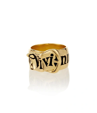 Shop Vivienne Westwood Gold Belt Ring Size L In Gold/black