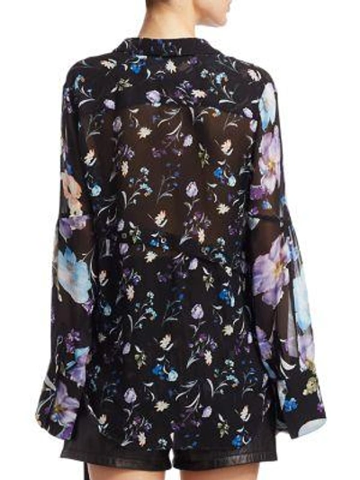 Shop 3.1 Phillip Lim / フィリップ リム Floral Bell-sleeve Silk Top In Black