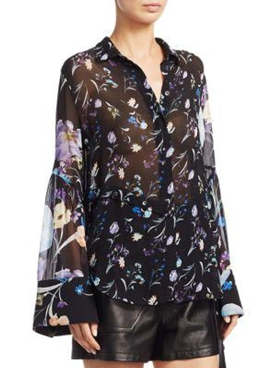 Shop 3.1 Phillip Lim / フィリップ リム Floral Bell-sleeve Silk Top In Black