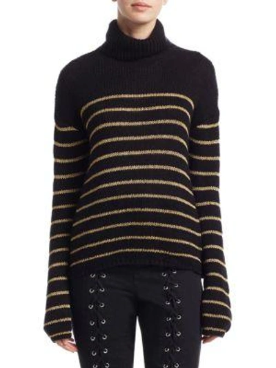 Shop A.l.c Elisa Metallic Stripe Turtleneck Sweater In Black