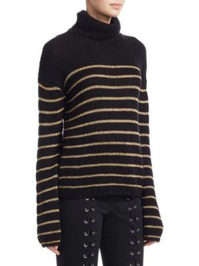 Shop A.l.c Elisa Metallic Stripe Turtleneck Sweater In Black