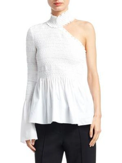 Shop A.l.c Cossette Asymmetric Fit-&-flare Smocked Top In White