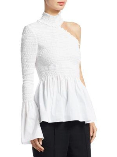 Shop A.l.c Cossette Asymmetric Fit-&-flare Smocked Top In White